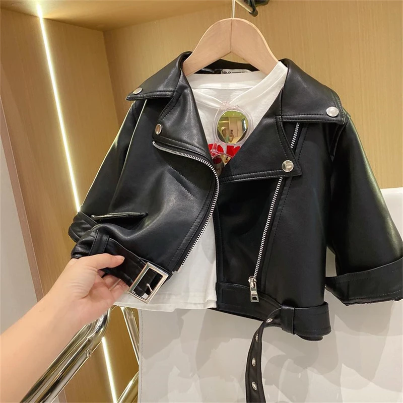 

2024 New Classics Handsome Baby Boy Pu Outerwear Boys Leather Jackets Clothing Zipper Fly Coats For 2-8 Years Kids Spring Autumn