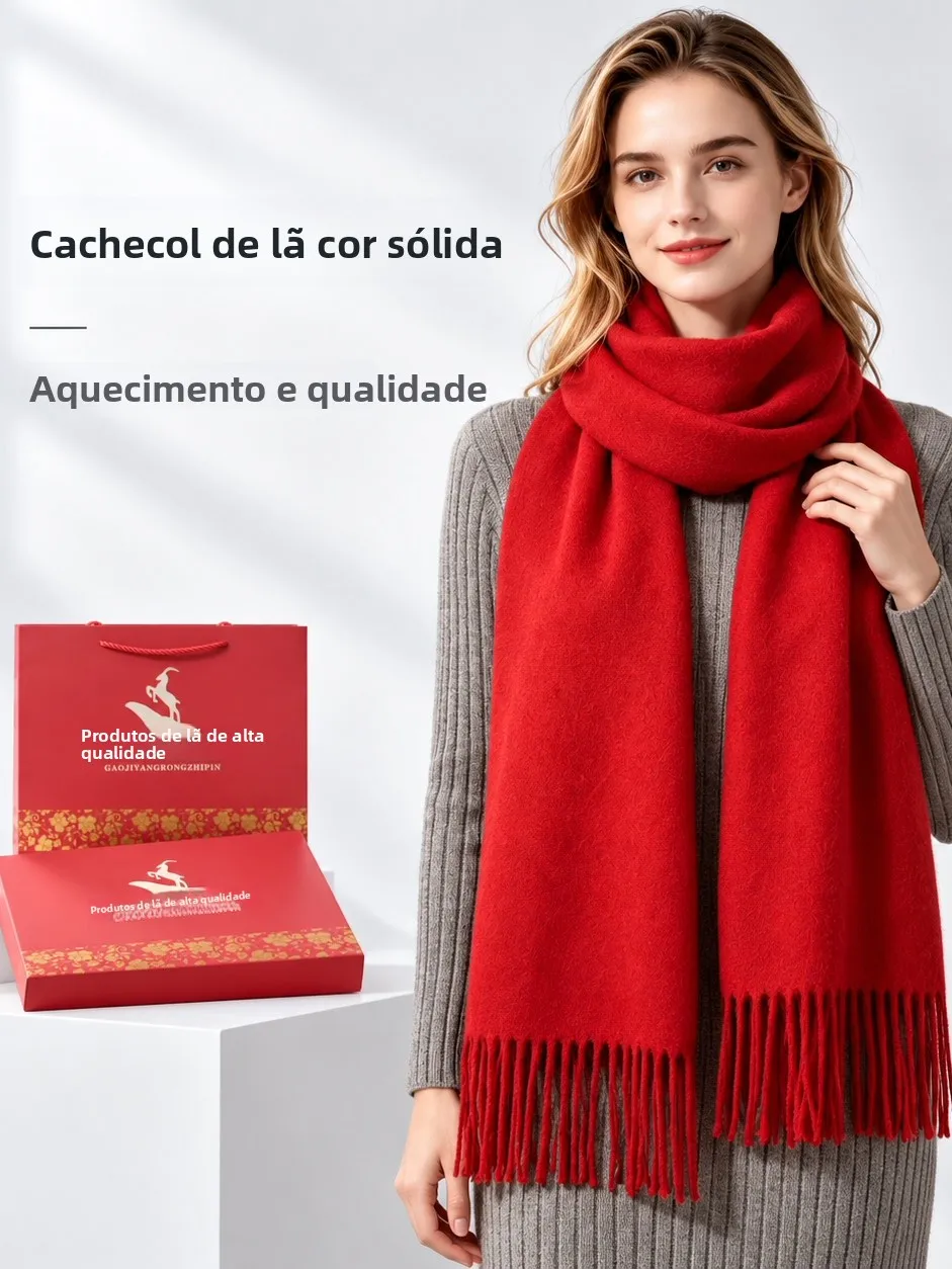 new-inner-mongolia-cashmere-red-scarf-women's-large-pashmina-winter-thickened-korean-style-casual-pure-color-wedding-gift-box