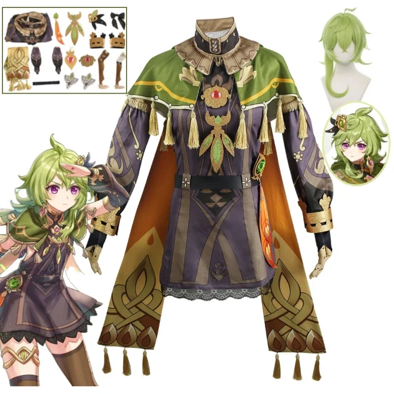 Game Genshin Impact Collei Sumeru Dendro Avidya Cosplay Kostum Intern Forest Guardian Anime Collei Uniform Women's Complete Set