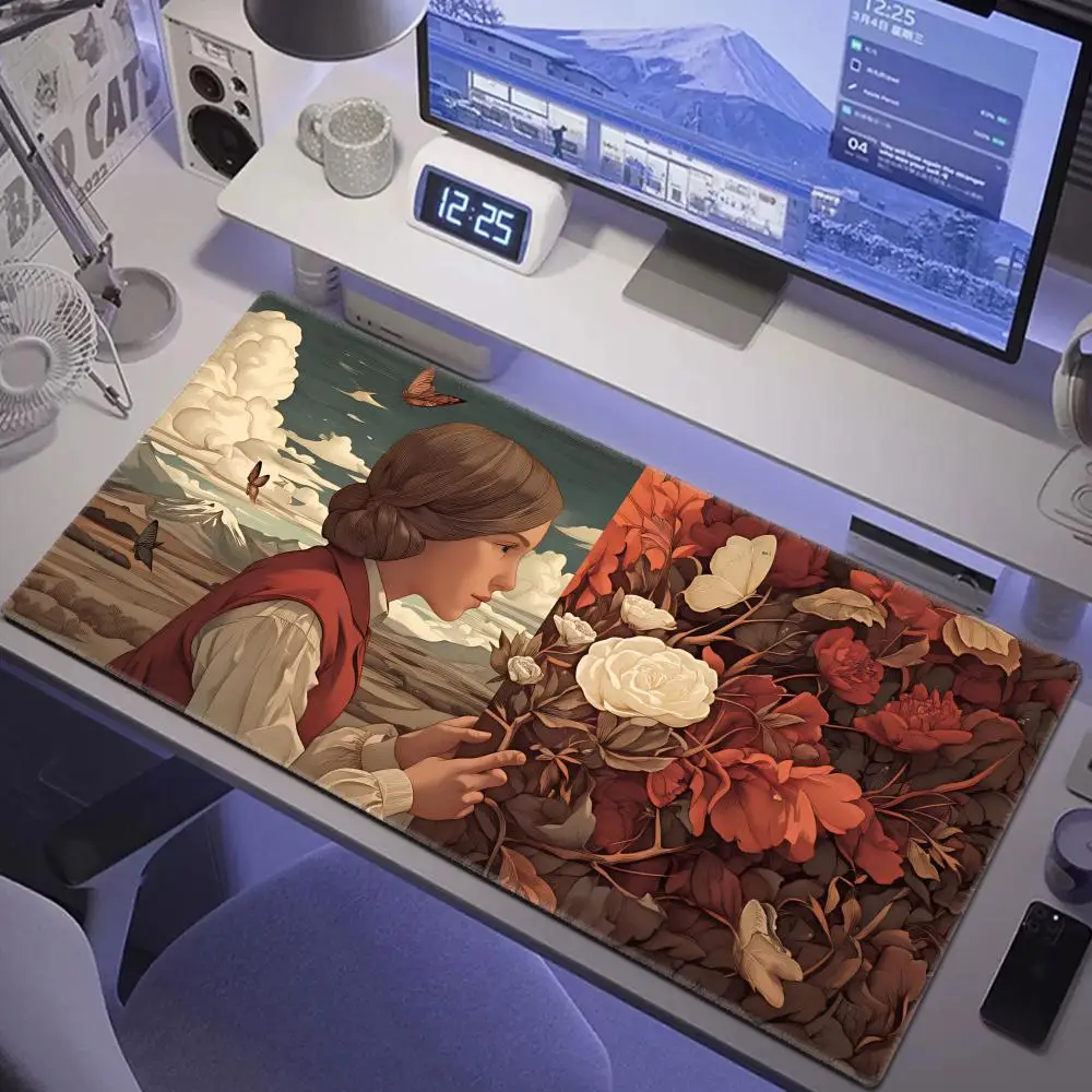 

HYBXAXC Vintage Floral Girl Desk Mat, Aesthetic Large Mouse Pad, Extended Gaming Desk Pad for Home Decor, Non-Slip Keyboard Mat