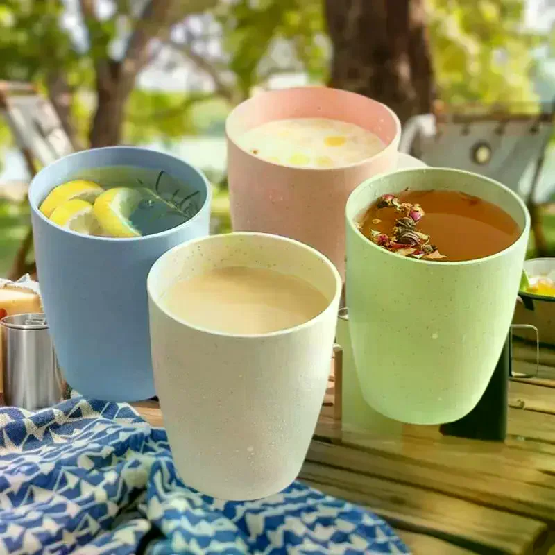12PCS Wheat Straw Cup Plastic Mouthwash Water Cup Brushing Cup Potable Drinking Travel Cup For Kids Adults