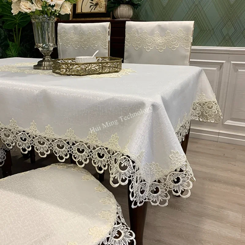 Tablecloth Rectangle Luxury Embroidery Lace Round Table Cover Flower Elegant Table JuppeTable Dining Cloth Table Flag Towels