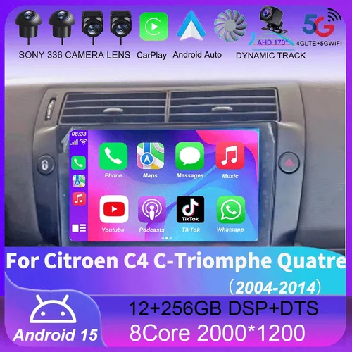 Android 15 Carplay Radio de coche para Citroen C4 c-triomphe Quatre 2004 - 2014 navegación GPS reproductor Multimedia estéreo WiFi + 4G DSP BT