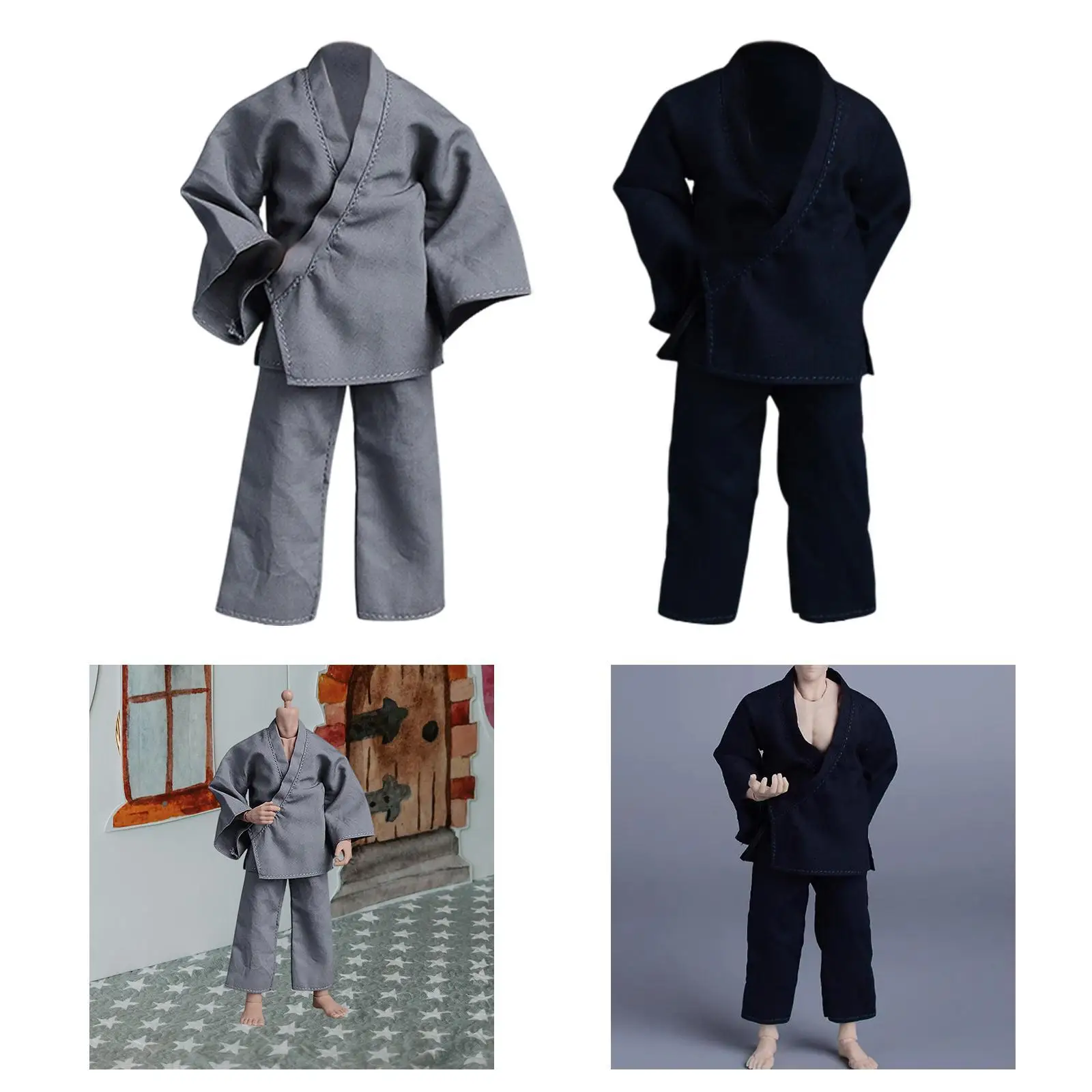 

2 Pieces Male Figure Costume Kung Fu Training Suit Stylish Handmade 1:12 Pants and Top for 6inch Male Figures BJD Doll Accessory