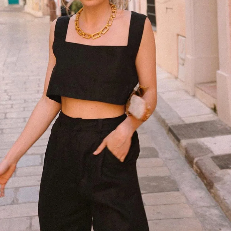 NONE Linen Crop Top White 3