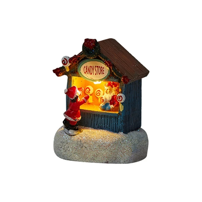 Decorazioni natalizie Resina incandescente Casetta Negozio per anziani Ornamenti Disposizione creativa della scena della lampada da cottage