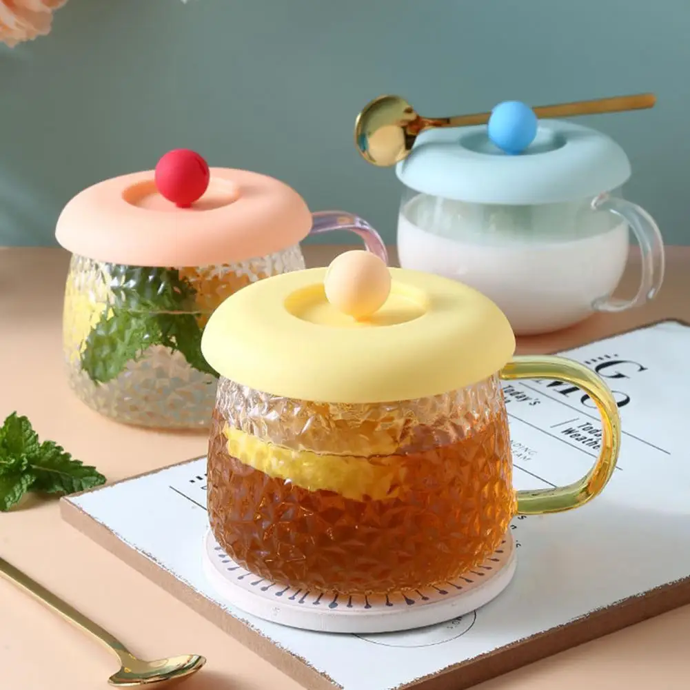 Silicone Cup Lid With Ball-shaped Handle Spoon Holder Food Grade Heat Resistant Airtight Round Teacup Glass Mug Cover 실리콘 컵 뚜껑