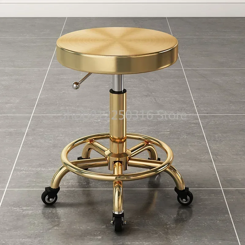 Stainless Steel Beauty Salon Dedicated Stool Barber Shop Stool Pulley Lifting Barber Chairs Nail Makeup 의자 Hair Salon Furniture