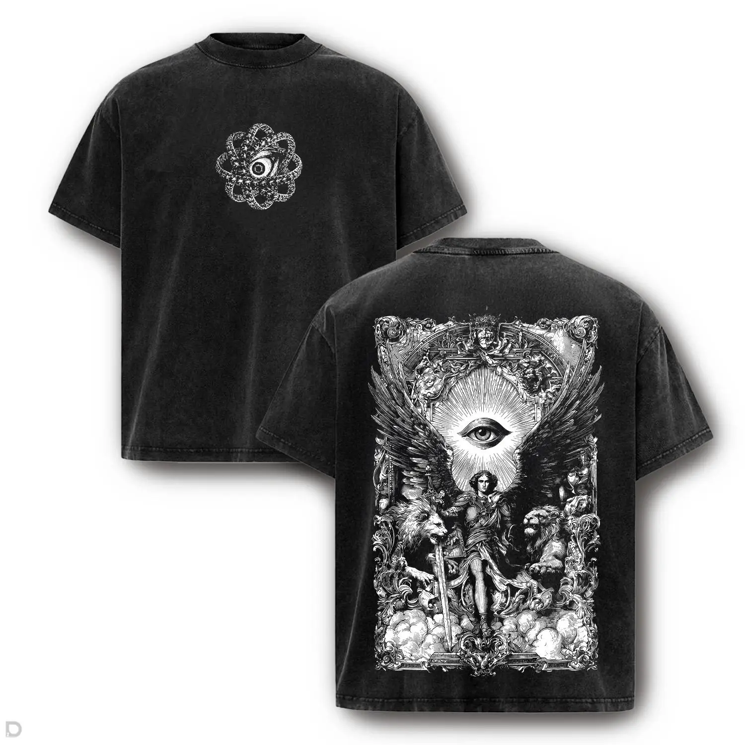 Ophanim Angel Washed T-Shirt, Archangel Warrior Oversized Tee, Biblical Eye Angel Shirt