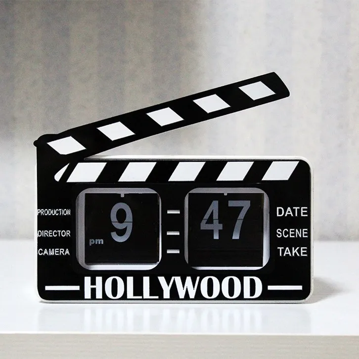 

Vintage Movie Clapper Flip Clock - Retro Film Set Decor, Auto-Flip Wall/Desk Clock, Unique Silent Timepiece for Home & Office