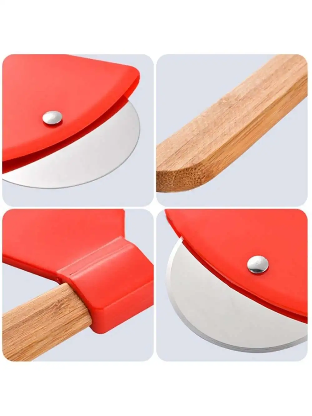 Axe Shape Wooden Handle Pizza Cutter Wheel Stainless Steel Slicer Baking Cutting Tool Rotating Blade Cake Roller Wheel Knife