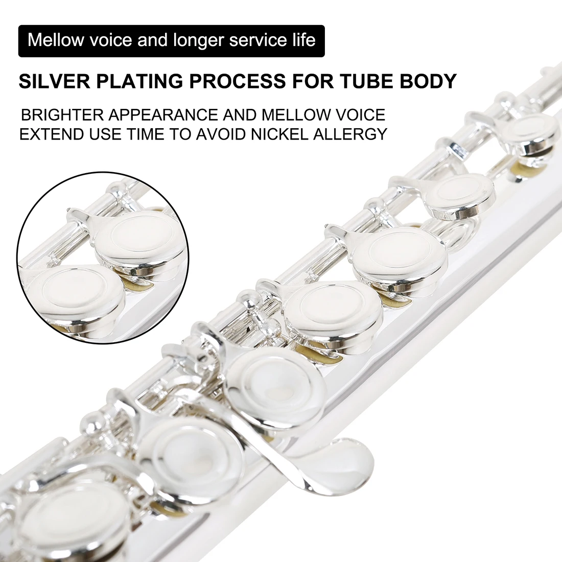 슬레이드 플루트 실버 도금/니켈 도금 16개 클로즈드 오픈 홀 C키 플루트 부품 포함 목관악기 초보자용 박스 세트