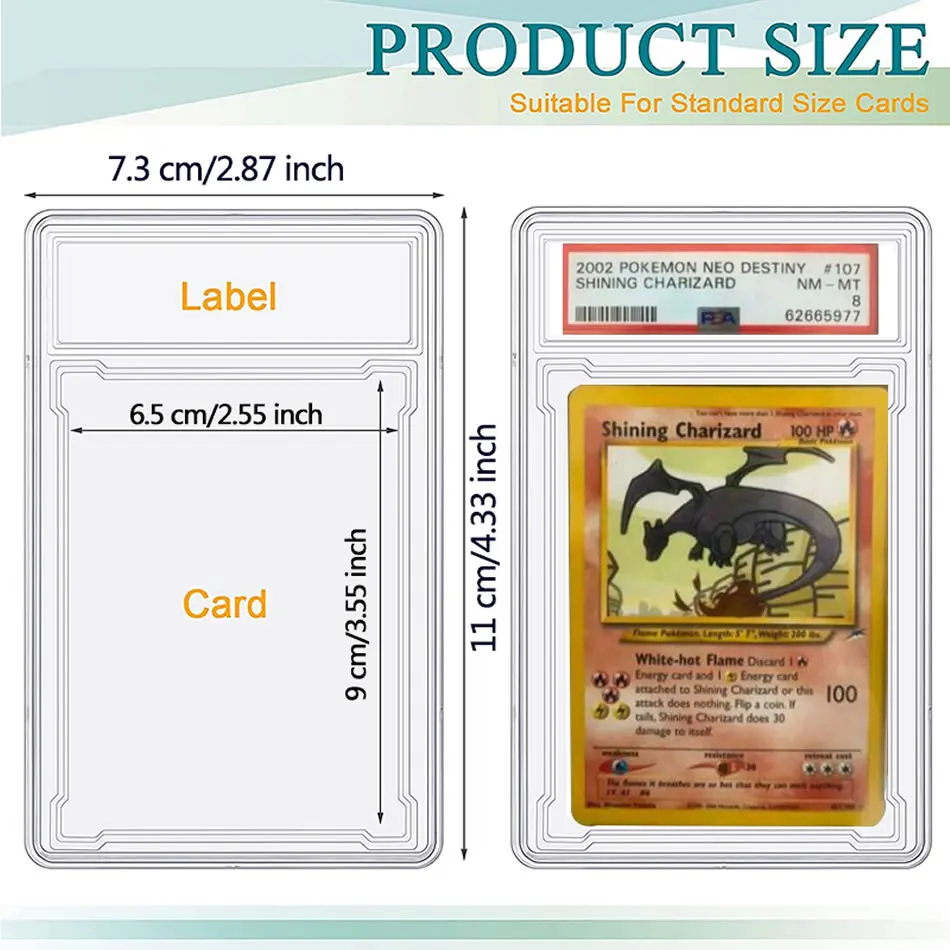 35pt Pocket Monster Cards Slab Protector Sleeves Holder 90x65mm Game Trading Baseball Sports Card Album Collectors Hard Binde