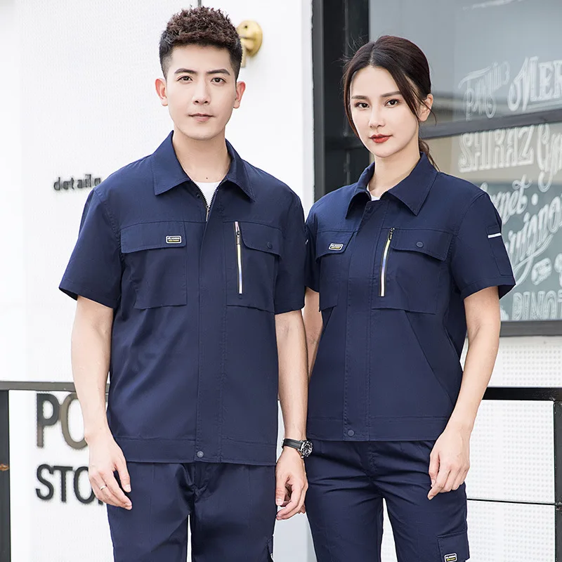 Summer Plain Color Work Clothing Set Short Sleeves Multi Pockets Factory Workshop Uniforms Auto Repairman Working Coveralls 4xl