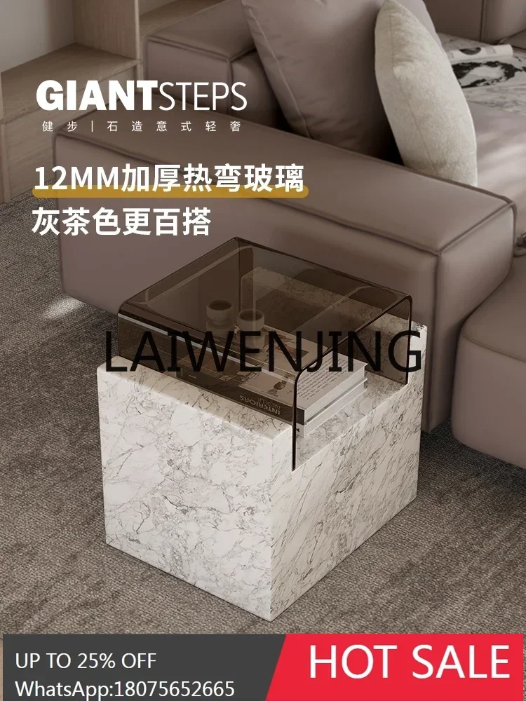 Italian Light Luxury Minimalist Natural Marble Side Table Modern Minimalist Living Room Creative Corner Table