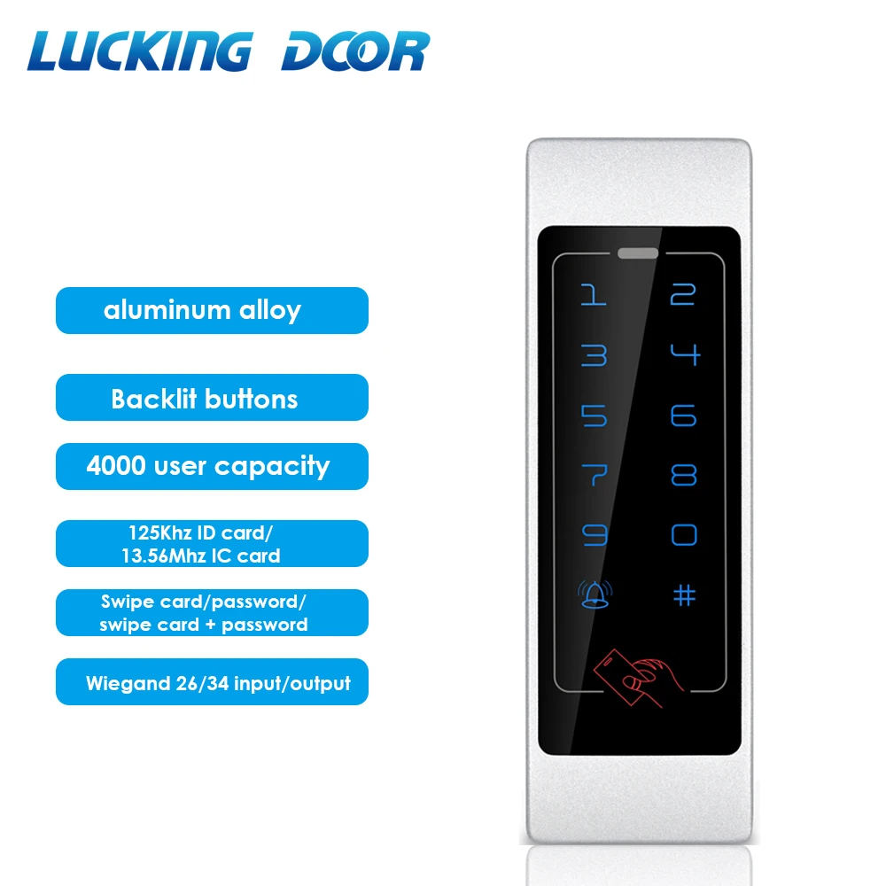 

Waterproof 125KHZ RFID card 13.56Mhz Card Reader Touch Keypad One Touch Entry Office Access Wiegand Support 4000 user