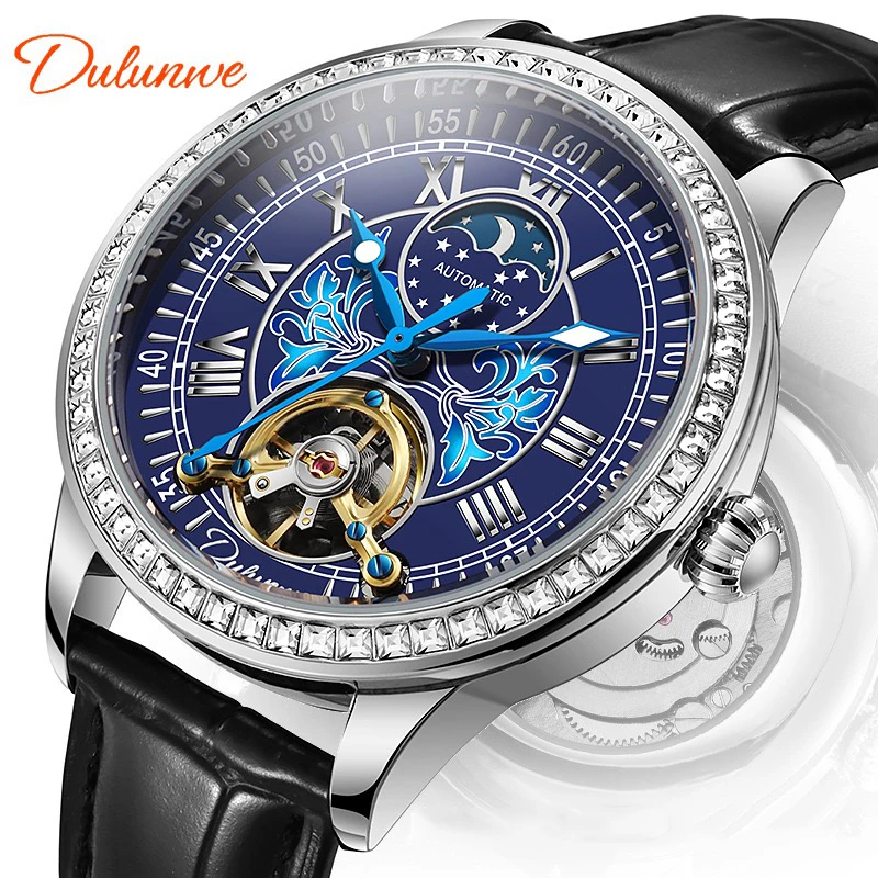 

Men Mechanical Watch Fashion Luxury Sport Tourbillon Moon Phase Wristwatch Man Waterproof Automatic Business New Luminous Clock