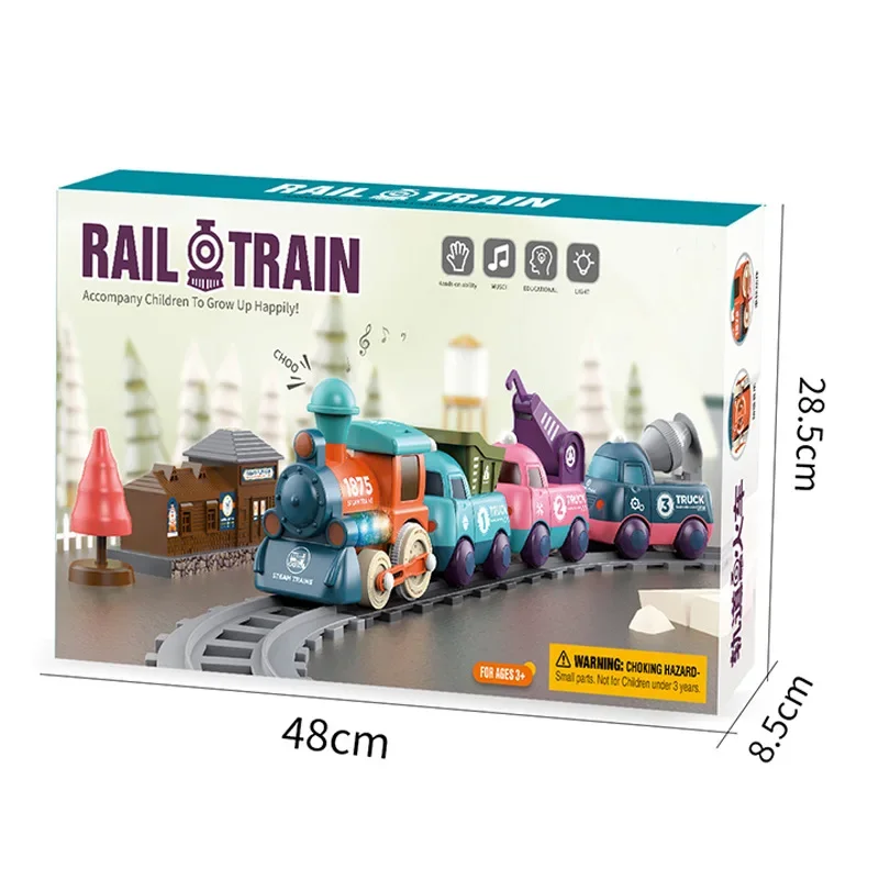 Juego de tren eléctrico de juguete para niños, vías de ferrocarril, motor de locomotora de luz y sonido, juego educativo, juguetes para niños, regalos de navidad