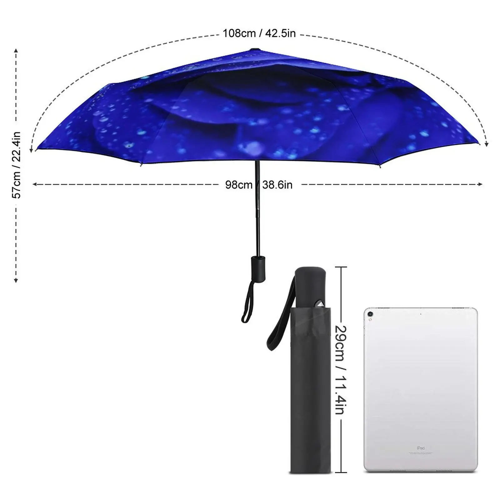 Blue Fower Umbrella Rose Print Waterproof Automatic Umbrella Unique Painting Portable Beach Umbrella