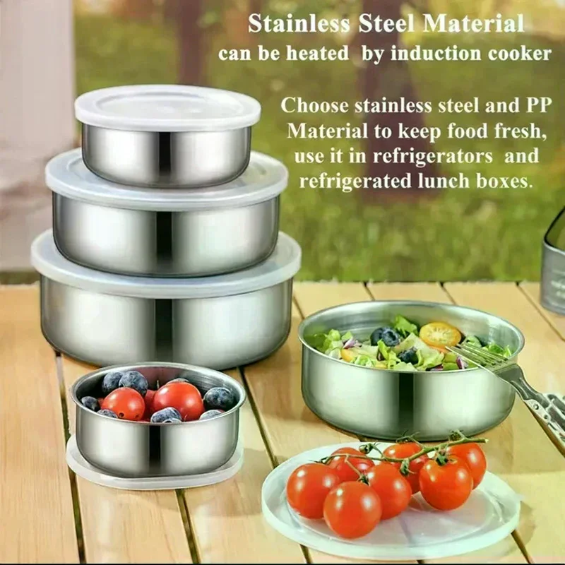 5Pcs Silver Stainless Steel Mixing Bowls With Lids Stackable And Storage Deep Nesting Bowls Dishwasher Safe For Kitchen Baking
