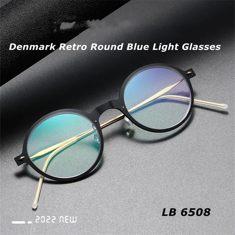 

Denmark Blue Light Eyeglasses 6508 Titanium Retro Round Screwless Prescription Myopia Eyewear Women Men Glasses Frame Oculos