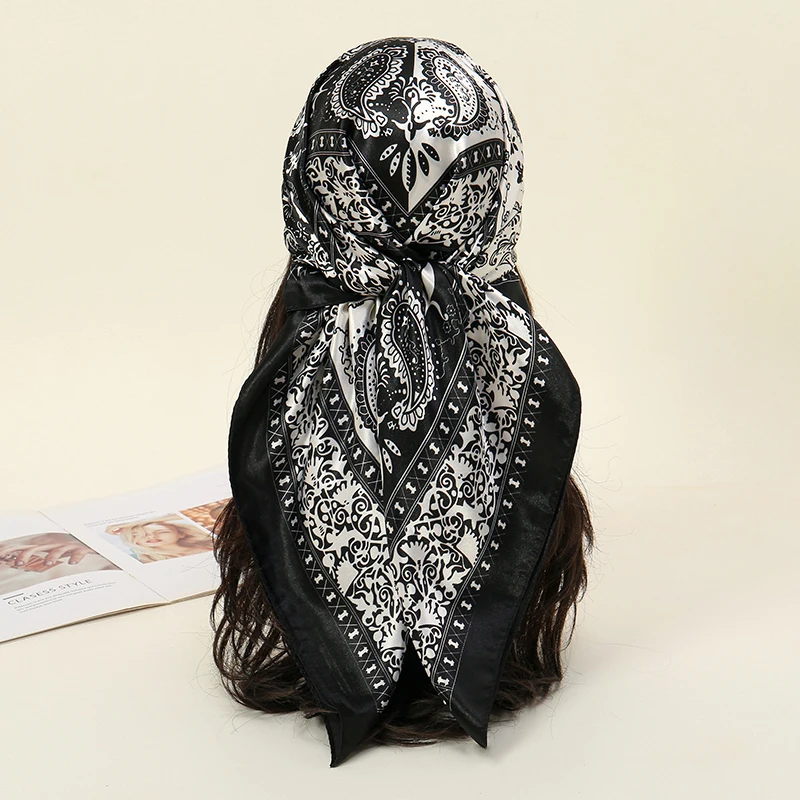 

Новый женский квадратный платок с узором пейсли, роскошный шелковый атласный шарф, мусульманский хиджаб, модный мягкий головной убор, повязка для волос, лента для головы