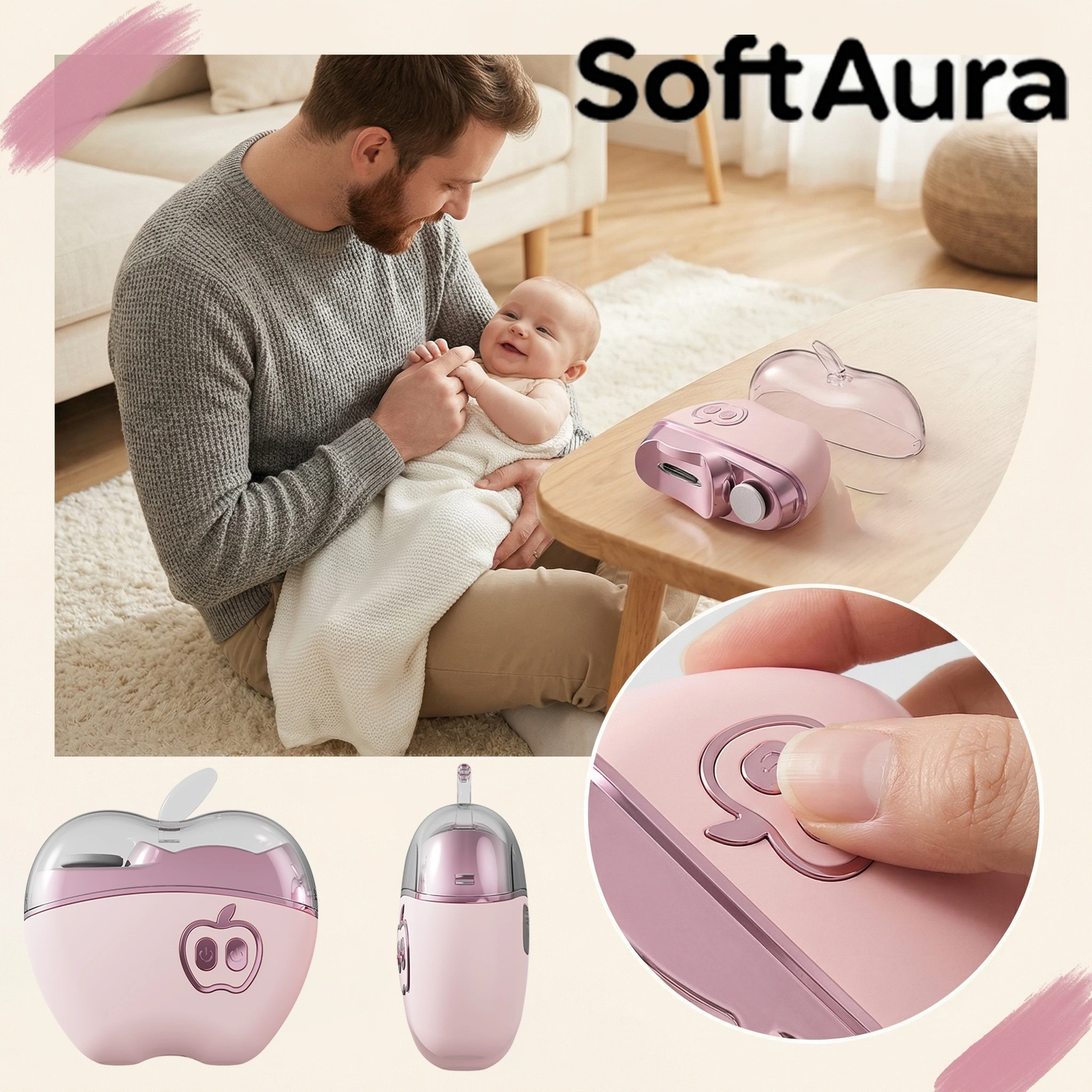 

SoftAura Rechargeable Electric Nail Clipper Grinder Low Noise Safe for Adult Kids Nursing Care Home Use Personal Grooming Tool
