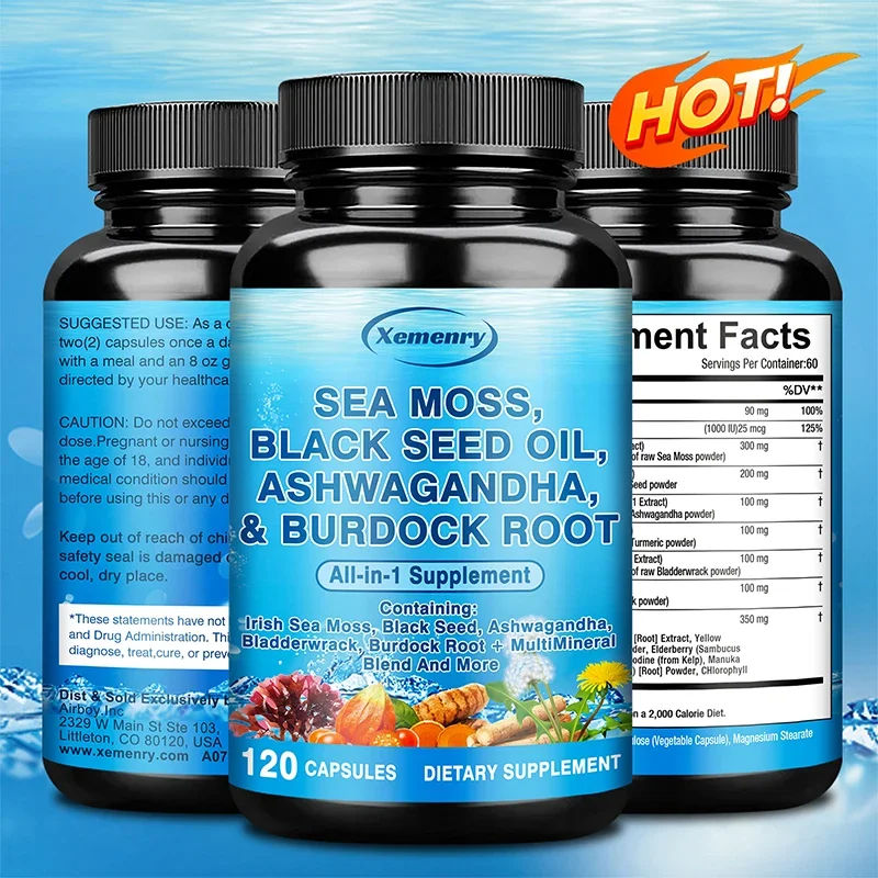 

Sea Moss, Black Seed Oil, Ashwagandha and Burdock Root - Enhance Immunity, for Digestive, Bone & Joint Health