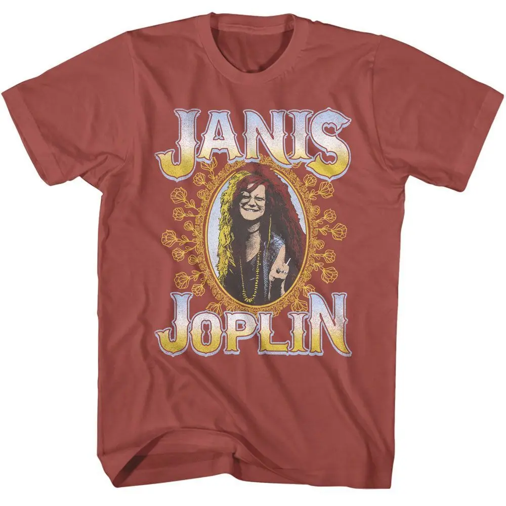 Janis Joplin Floral Frame Terracotta Music T Shirt