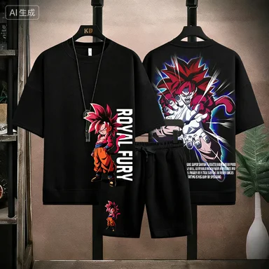 

Новый мужской комплект 2026 года: футболка и шорты с принтом Dragon Ball GT Super Saiyan 4 Гоку, летний повседневный комплект из 2 предметов