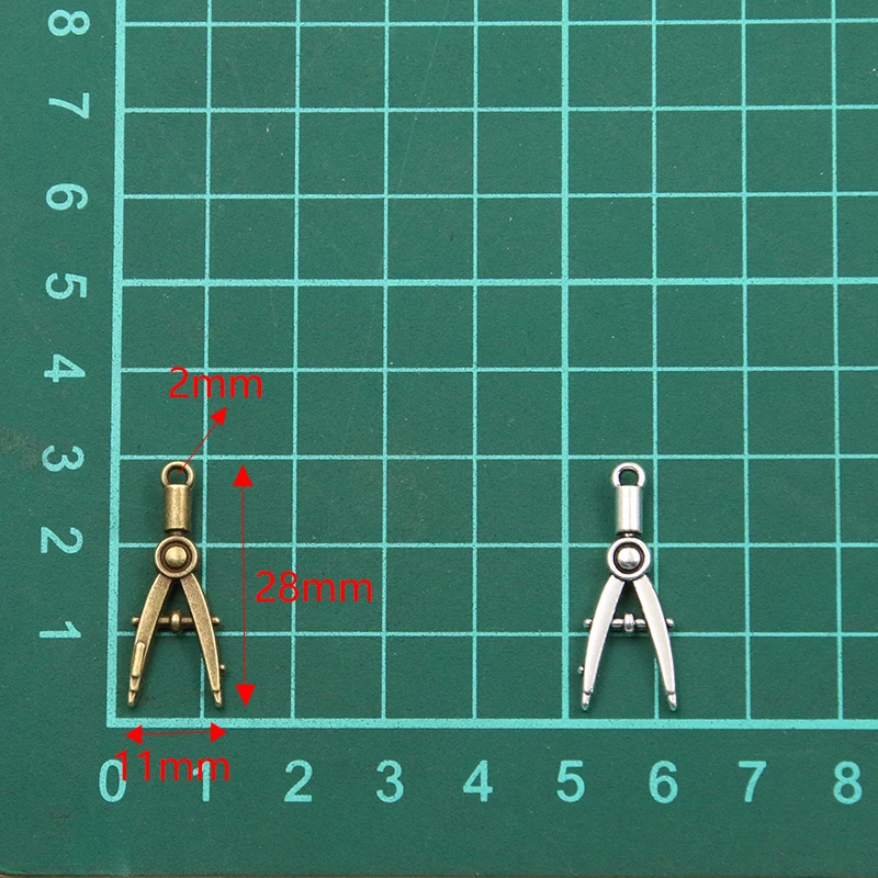 20PCS 11*28mm Metal Alloy Two Color Pencil Compass Charms Study Pendant For Jewelry Making DIY Handmade Craft view 5
