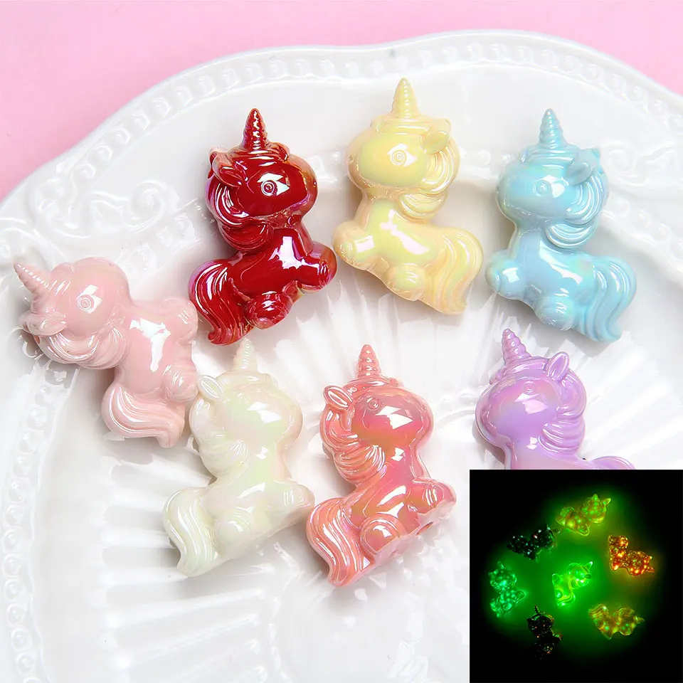 

Luminous Glowing Kawaii Unicorn Beads For Jewelry Making DIY Decorations Phone Chain Beadable Pens Car Hanging Hair Accessories