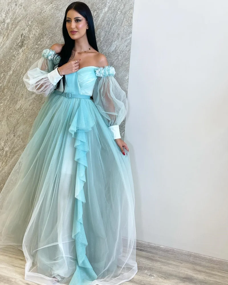 Epoch Organza Evening Dress A-Line Elegant فساتين سهرة Off The Shoulder Ruffles Puff Sleeve Prom Gown Sexy Women 2024 New