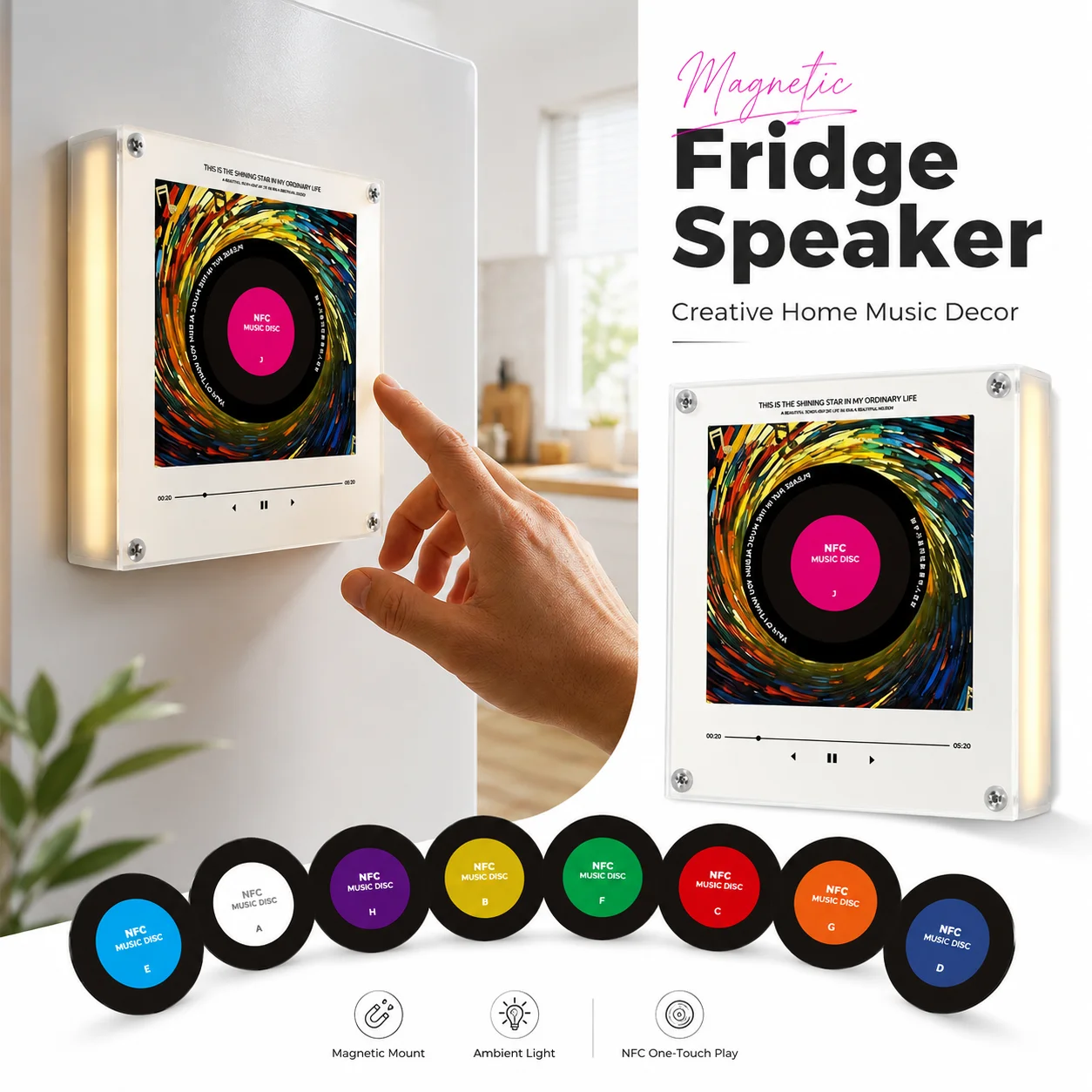 Refrigerator Magnet Speaker NFC Acrylic Music Night Light Ty