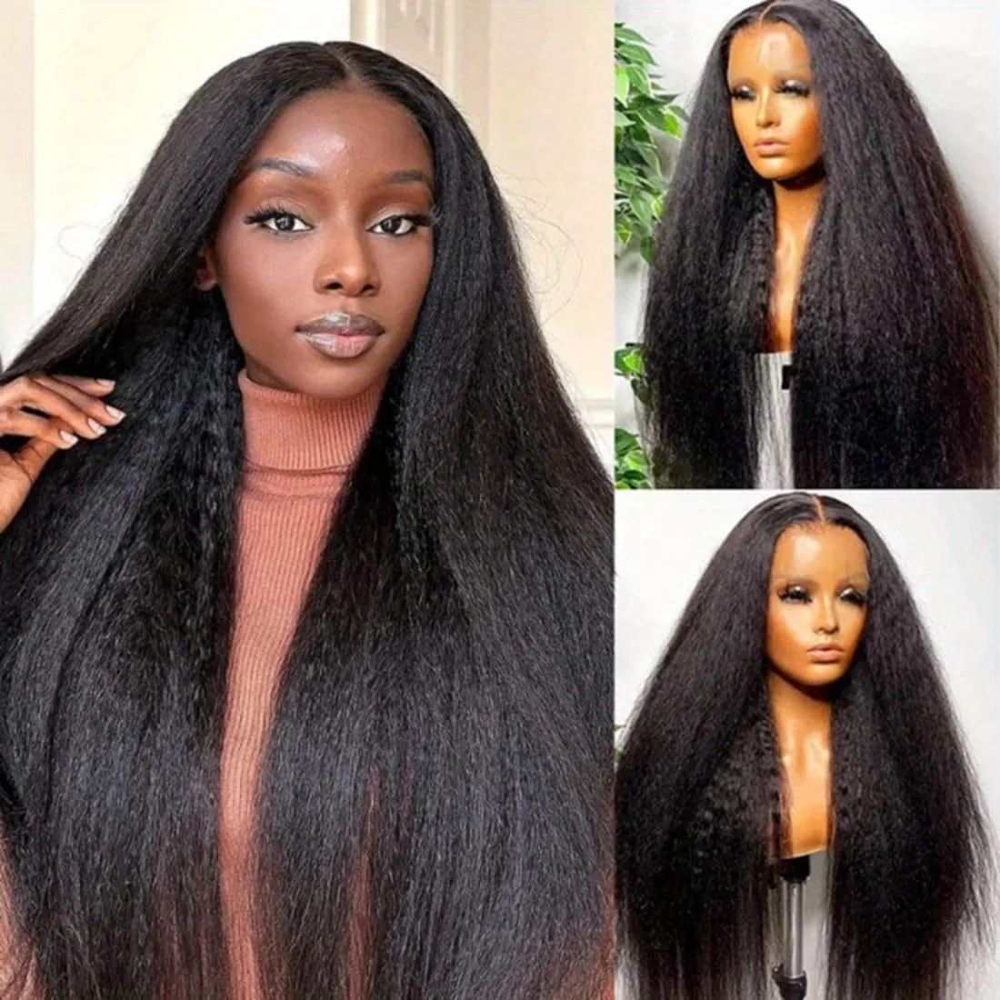 

Kinky Straight Human Hair Lace Front Wigs Pre Plucked with Baby Hair Natural Color 30Inch Straight Human Hair Wigs 13x4 HD Lace