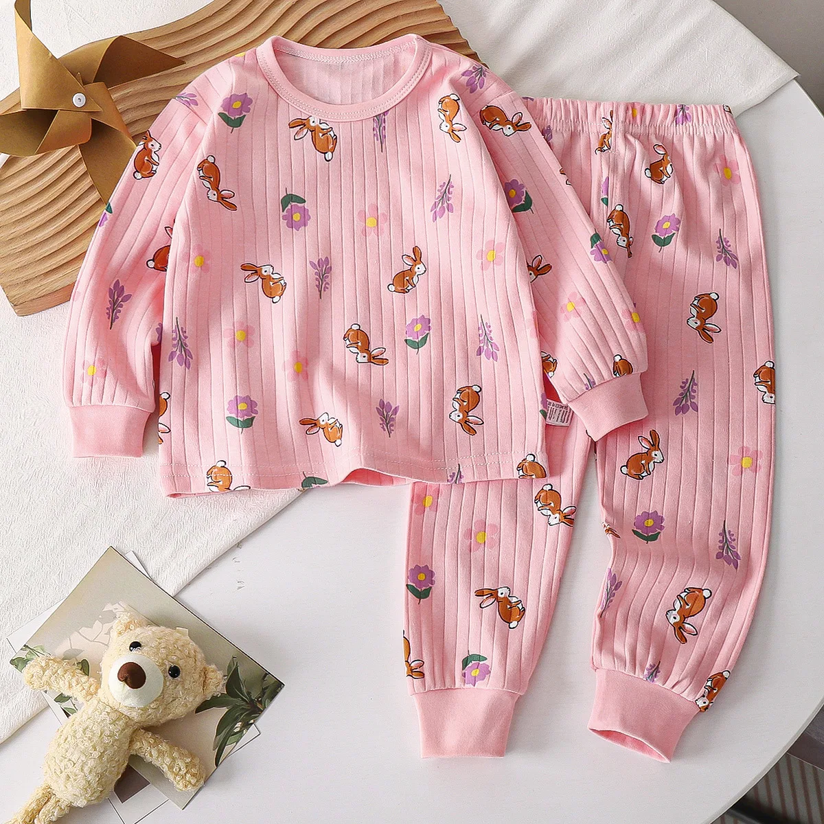 Autumn 2024 Ins Kids Girls 2PCS Homewears Set 100% Cotton Full Printed Stretch Soft Baby Girl Pajamas Children Girl Sleepwears