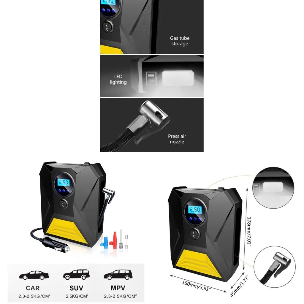 

Инфурирование шин для велосипедов шариков портативный 12 В постоянный воздушный насос со светодиодным светом