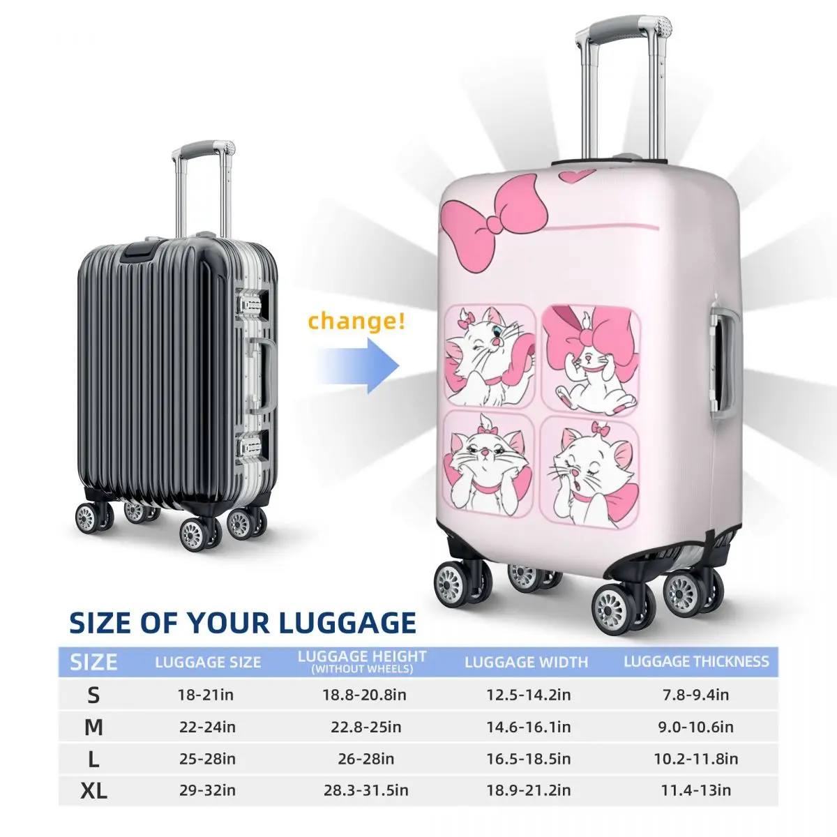 Marie Cat Suitcase Cover Animal Print Cruise Trip Protector Flight Elastic Luggage Supplies