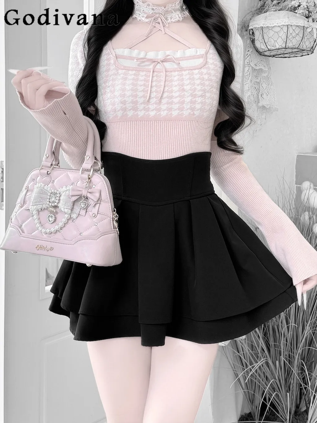 

Y2k Subculture Japanese Original Lolita Mass Production Handbag Bud Bow Pearl Decorative Lolita Shell Bags Messenger Bag Women