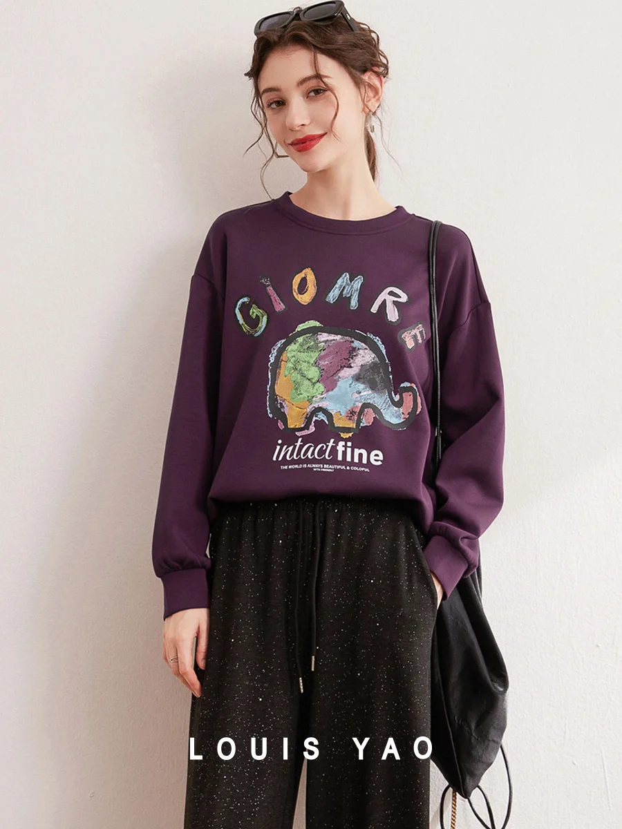 LOUIS YAO 2024 Autumn Contrast Color Graffiti Lazy Style Sweatershirt Round Neck Long Sleeve Top Loose Women\'s Sweater