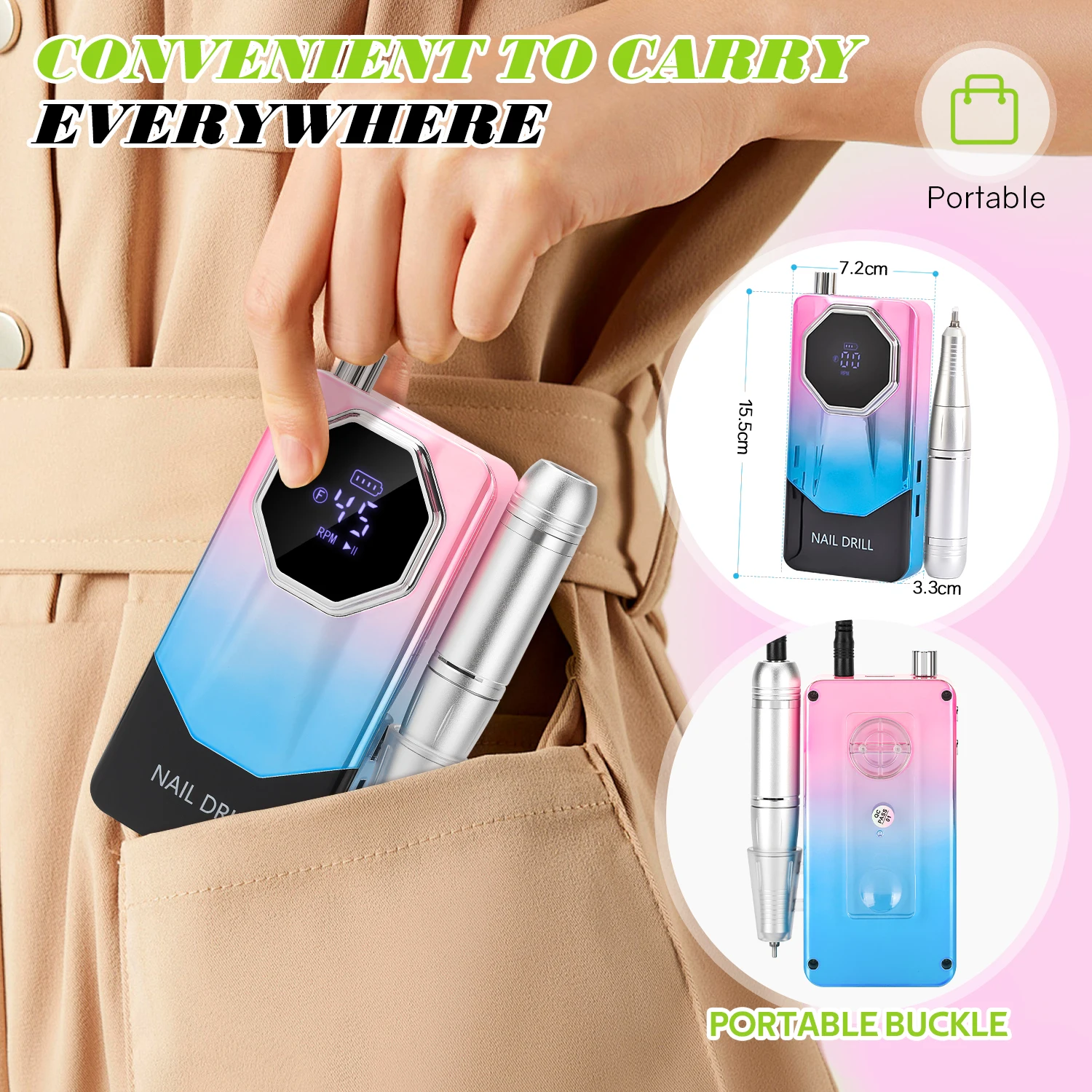 45000RPM 充電式電気ネイルドリルマシンプロフェッショナルネイルドリルジェルネイルポリッシュポータブル爪やすりマニキュアツール