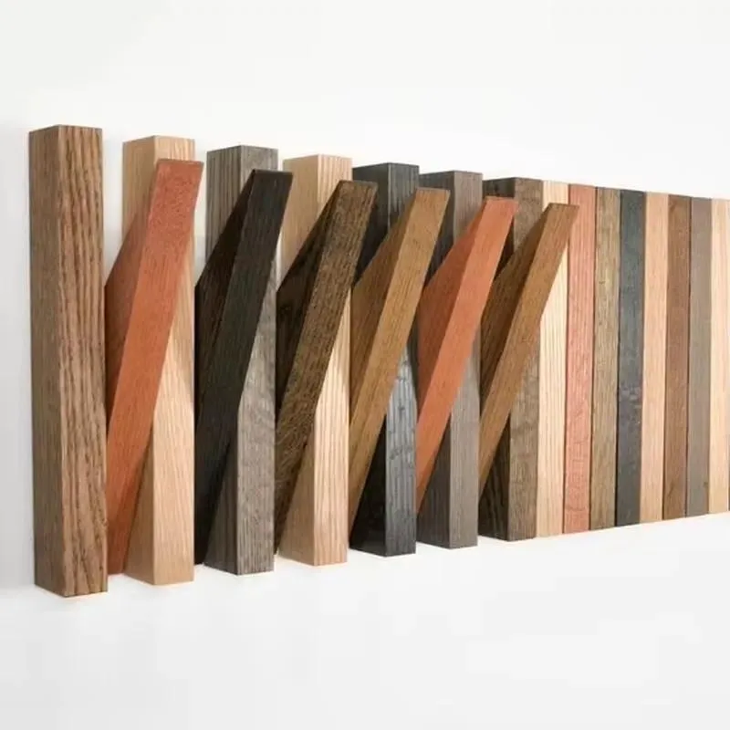 Creative Eco Friendly Wooden Wall Mounted Coat Rack with 5 Metal Hooks Mirror Finish Includes Packaging Box