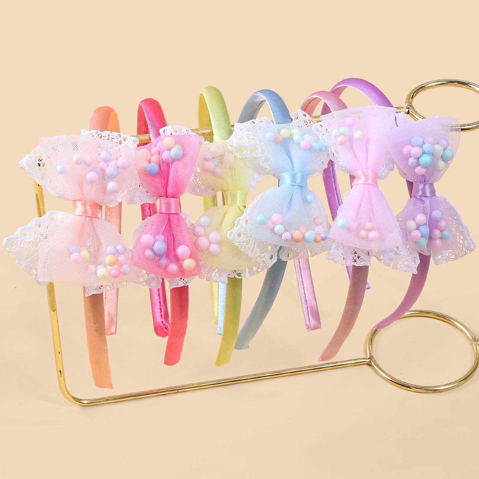 3/6pcs Lace Mesh Foam Ball Bow Hair Band For Girls Cute Fashion Stain Headbands For Kids Women Daily Hair Accessories