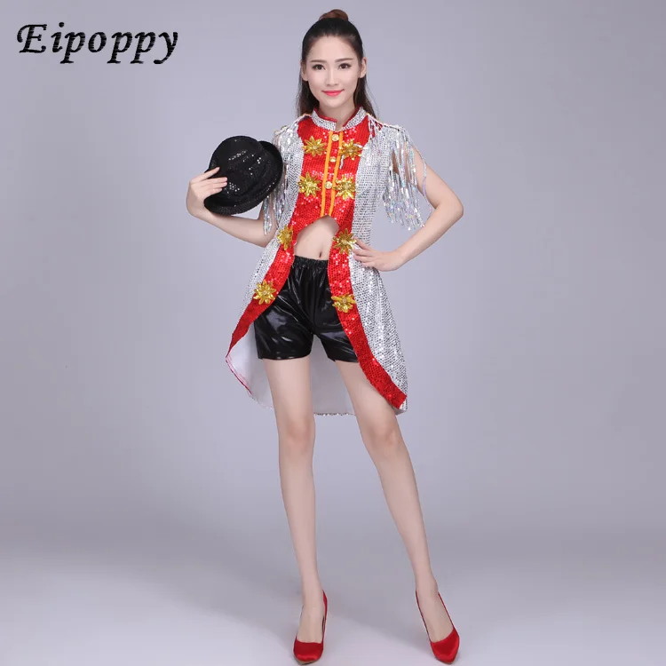 ชุดเต้นรำสมัยใหม่ปักเลื่อมชุดกระโปรงของผู้หญิงชุดเต้นรำแจ๊สสำหรับแฟชั่นผู้ใหญ่เวทีไนท์คลับ