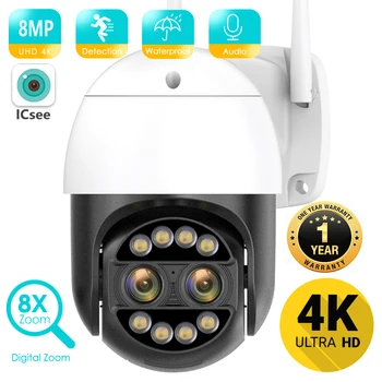 BESDER 8MP 4K 8x تكبير هجين 2.8 + 12 مللي متر عدسة مزدوجة PTZ IP كاميرا واي فاي كشف الإنسان 4MP كاميرا مراقبة فيديو أمن الصوت