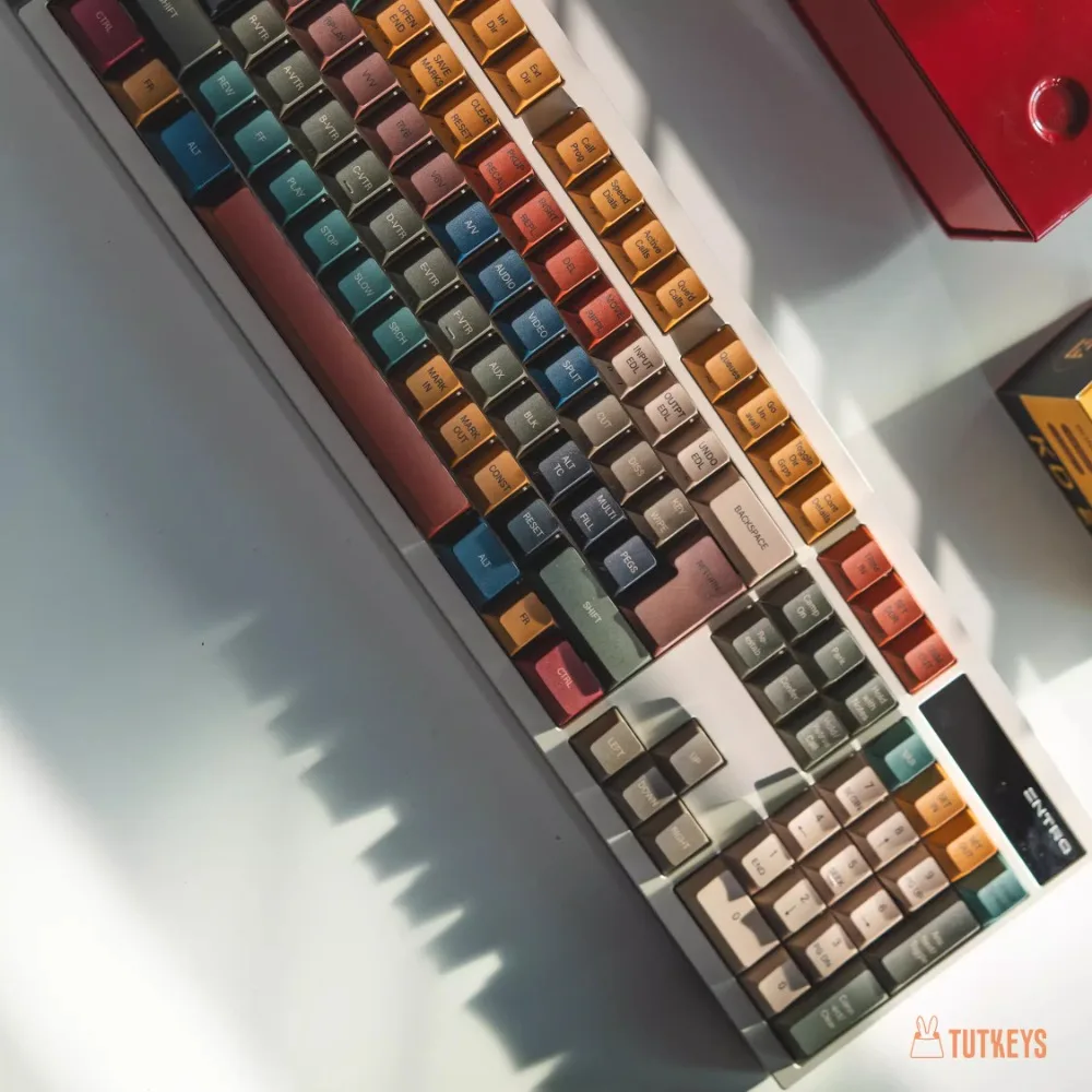 TUTKEYS&Sensy Keycap Set PBT Custom Personalized Retro Record Keyboard Cap Cherry Profile Gaming KeyCap for Mechanical Keyboard