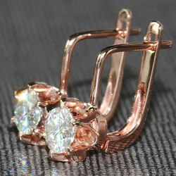 Huitan Rose Gold Color Women's Hoop Earrings New Arrival Fancy Flower Charm Earrings with Cubic Zircon Girl Gift Fashion Jewelry