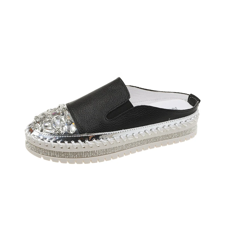 Shoes for Women 2023 Fashion Summer Women\'s Slippers Solid Color Rhinestone Sequins Closed Toe Flat Heel Water Proof Shoes Women