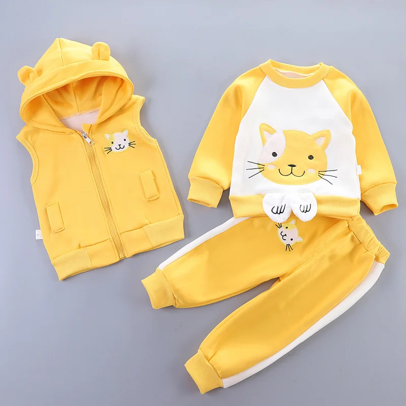 Baby Boys Cartoon Sets Girls Autumn Spring Casual Clothing Suit Kids Winter Warm Hooded Tracksuit Coats+Pants 3Pcs Outfits