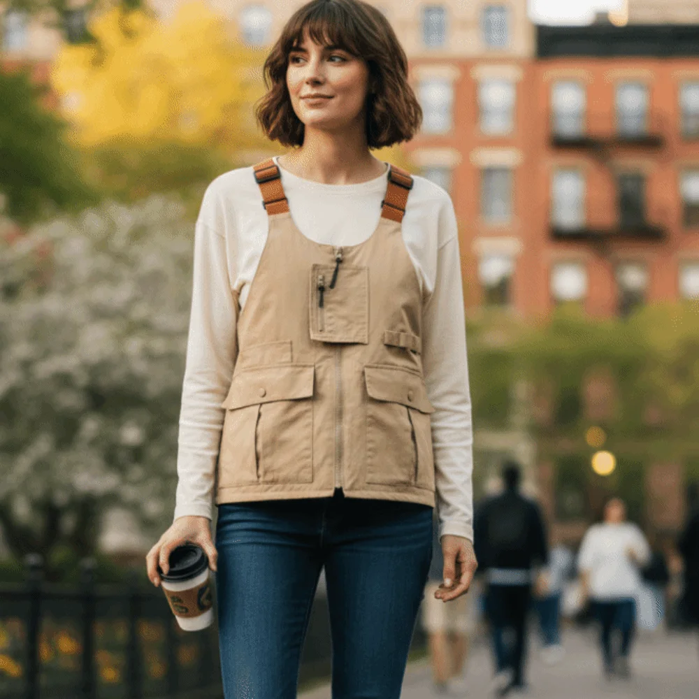 

Креативная уличная куртка-жилет с сумкой через плечо, дышащая, с множеством карманов, ретро, многофункциональная